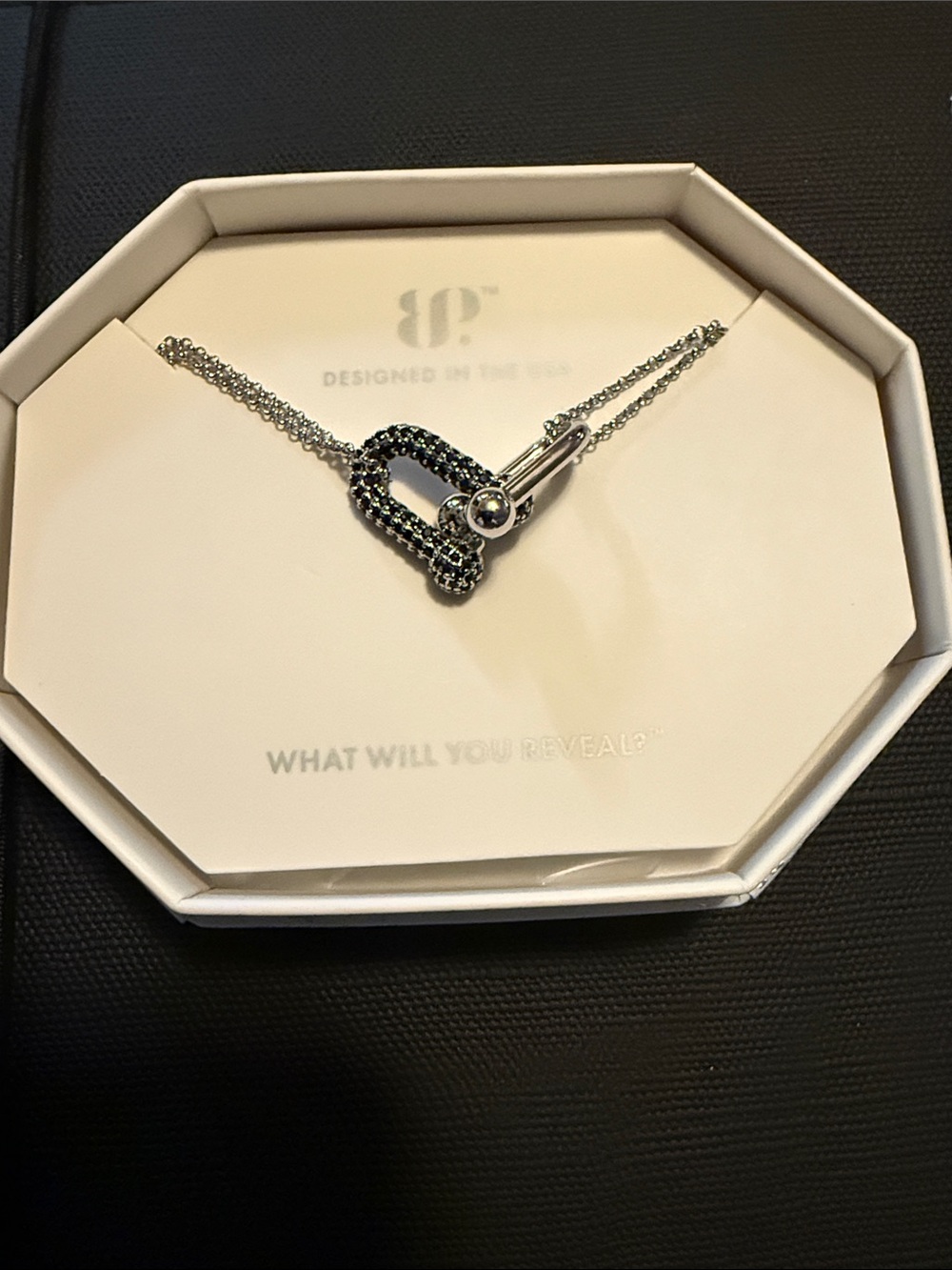 Silver and Black Pave Toggle Necklace